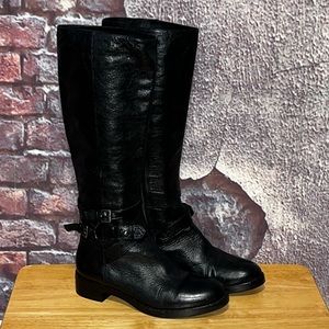 Via Spiga Gabrielle Black Leather Ankle Buckle Riding Zip Boots Size US 5.5